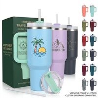 Gobelet isotherme en acier inoxydable de 40 oz avec revêtement poudré, poignée souple, couvercle anti-déversement avec paille, tasse de voyage