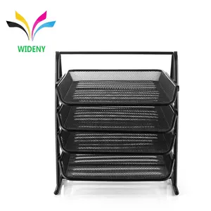 WIDENY Kantor Hitam Mesh Logam Dilepas 4 Laci File Dokumen Stackable Huruf Tray Pemegang