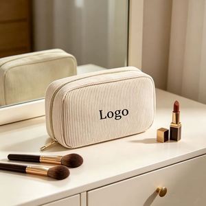 Personalized Custom Logo Travel Toiletry Cosmetic Pouch Plain Cute Small Zipper Corduroy Makeup Bag - Product Image 3