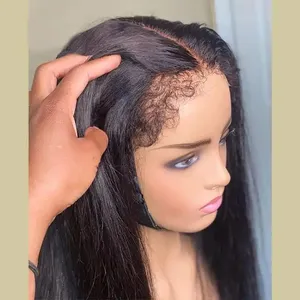 Wig garis rambut tipe 4c baru wig lurus 4x4 wig penutup tepi rambut manusia wig depan renda HD rambut alami dengan panjang bayi keriting