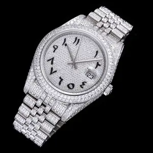 Individueller Schmuck-Pass Diamant-Tester Moissanite-Armbanduhr Mode glitzernde luxuriöse OEM mechanische Uhren für Herren
