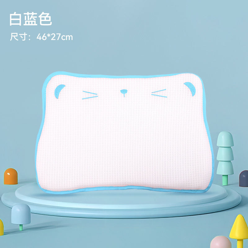 Oreiller cervical en tencel miaou bleu et blanc