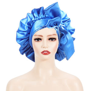 Низкий минимальный заказ, большие спальные шапки, регулируемая шелковая Атласная шапочка для волос с завязкой, однотонные спящие шапки, обтягивающие края - Product Image 3