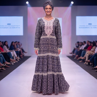 Robe longue moderne en rayonne pour femme, imprimée, avec dentelle florale, manches longues, style décontracté, tenue ethnique, hiver, luxe, looks traditionnels
