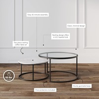 Vente en gros en usine 2 ensembles de tables basses imbriquées modernes en bois et verre avec cadre en métal noir table gigogne blanche pour un montage facile