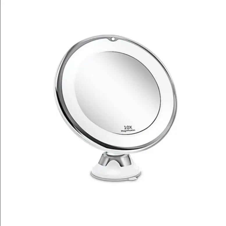 도매 유연한 10X 확대 흡입 거울 LED 조명 세면대 거울 욕실