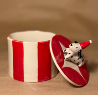 Boîte en céramique artisanale avec couvercle |   Pot de rangement décoratif à motif harlequin inspiré du cirque