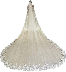 LY-WV0053 500cm de Long brodé dentelle luxe voile de mariée avec paillettes mariage voile de mariée avec peigne voile pour les mariées - Product Image 2