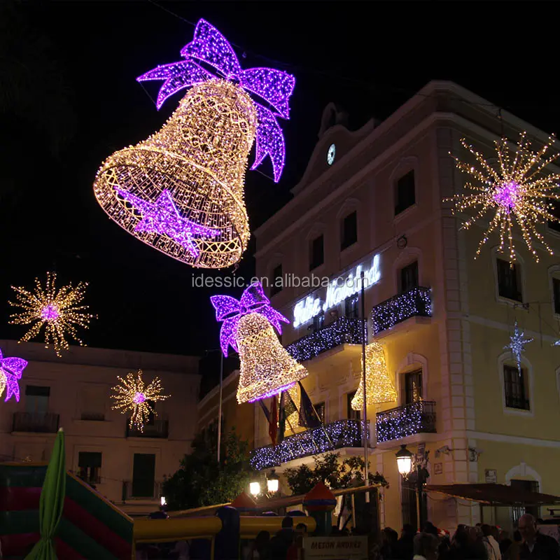 Al aire libre 3D LED iluminado jingle campanas motivo luces comerciales de Navidad iluminado esculturas