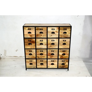 Meuble de rangement industriel vintage en bois massif avec cadre en métal français Tiroirs MTI pour maison Salon Hôtel Hôpital Appartement - Product Image 3