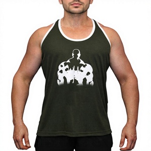 Casual Plus Size Gym Tank Top Quick Dry Breathable Knitted Racer Back Y-Back Stringer <b>Singlet</b> Embroidered Printed Design 100% - Product Image 1