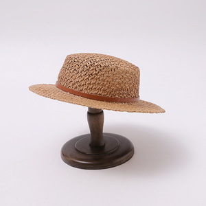 <span class=keywords><strong>Sombrero</strong></span> de Paja Panamá Retro para Niños, Transpirable, Tejido Calado, Parte Superior Plana con Hebilla, Estilo Británico, Protección Solar, <span class=keywords><strong>Sombrero</strong></span> de Playa para Verano - Product Image 3