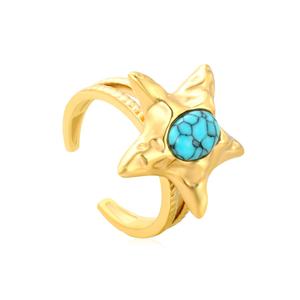 18K Gold Plated Stainless Steel Trendy Rings <b>Fashion</b> Blue Ocean <b>Star</b> Turquoise Starfish Adjustable Rings Jewelry for Women - Product Image 1