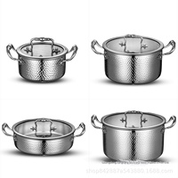 Ensemble de cuisine minimaliste moderne en acier inoxydable 304 à trois couches non revêtu, quatre pièces : marmite, casserole à lait, poêle à frire, couvercle en acier