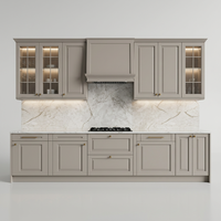 Armoires de cuisine modernes modulaires en chêne blanc sur mesure, prêtes à assembler, avec bord biseauté, robinet artificiel, ignifuges