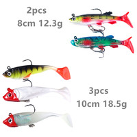 Lot de 5 leurres souples en gros/boîte, 8 cm et 10 cm, kit de leurres souples à tête plombée et queue de pagaie pour la pêche au brochet et au perch
