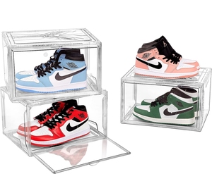 Transparent Acrylic Magnetic Drop Side Shoe Storage Container Box Foldable Sneaker Organizer For Shoe