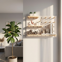 Étagère murale en bois avec crochets, support de rangement modulaire, robuste et écologique pour salle de bain, cuisine, bureau