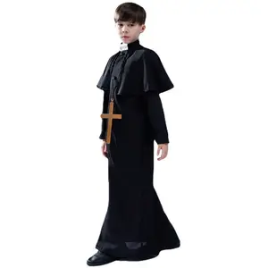 Funular Crianças Abbot Sacerdote Robe Traje para Meninos Halloween Cosplay Performance Stage Traje