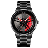 Montre de sport pour homme avec cadran rotatif en forme de jante de voiture 3D, logo personnalisé, boîtier en alliage, style course automobile, marque privée