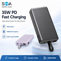 Batería Externa Portátil de 10000mAh con Cable Integrado Desmontable, Carga Rápida PD35W, Pantalla LED, para Uso en Exteriores, Tendencia 2026