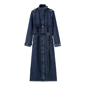 Manteau en <span class=keywords><strong>jean</strong></span> vintage à col haut et ceinture Jancoco, veste longue en <span class=keywords><strong>jean</strong></span> personnalisée pour <span class=keywords><strong>femme</strong></span>, pour l'automne - Product Image 1