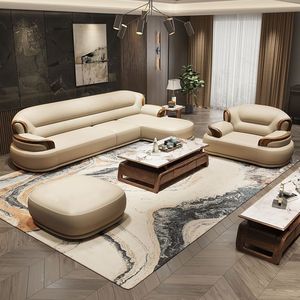 Divano di Lusso 1+2+3 in Pelle, Nuovo Divano Moderno di Alta Gamma per Soggiorno, Stile <span class=keywords><strong>Cinese</strong></span> Europeo Americano - Product Image 2