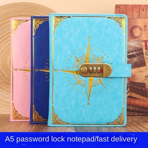 Cuaderno Retro con Candado, Tamaño A5, Cubierta de Cuero Sintético, Logotipo de Brújula, Encuadernación con Alambre y Pegamento, Diario de Escritura para Estudiantes - Product Image 5