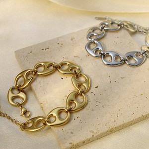 Stainless Steel Pig Nose Necklace Bracelet Set Geometric Design Gold Silver Color Daily Party Jewelry Women's Fashion Chains - Product Image 2