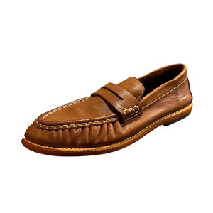 Men's Leather Loafers Coffee Brown Solid Color <b>Slip</b> <b>On</b> Low Heel Casual Shoes Sewing Sole - Product Image 4