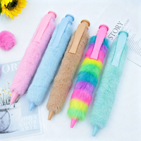 Stylo à bille rétractable en fourrure pelucheuse avec extérieur doux et accessoires couleur bonbon pour fournitures d'écriture de journal, réduction pour achat en gros