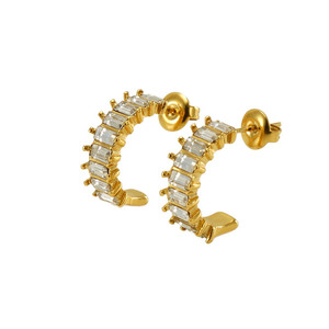 Zogxin Huggie Earrings 18K Gold Plated Stainless Steel Geometric Shape With Crystal Inlay For Women Party Jewelry - Product Image 5