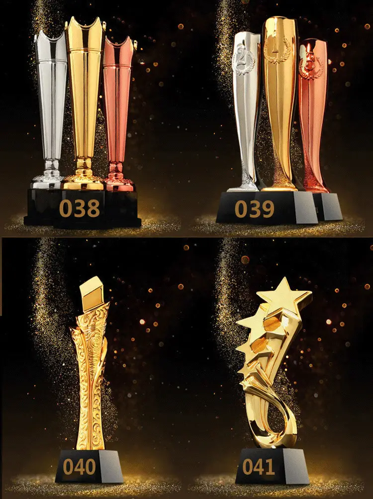 Nova resina polegar barato china cristal troféus troféus desenhos ouro cor troféu com base de vidro preto