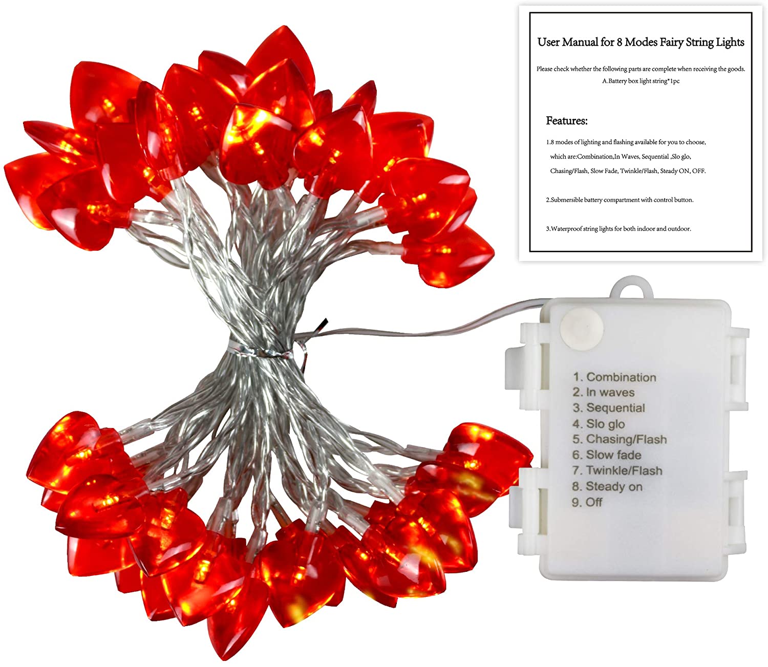 Valentine's Day String Light Heart Shaped Party Decorations Battery Operated for Party Favors Supplies Decor outdoor light