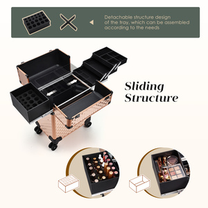 Rolling Large Cosmetic Trolley <b>Case</b> with Removable Middle Layer 4 Storage Trays Professional <b>Makeup</b> Trolley Nail Organizer - Product Image 3