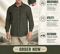 Camisas de Pesca para Hombre, Impermeables, con Botones, Manga Larga, Protección Solar UPF 50+ UV, Secado Rápido, Logotipo Personalizado, Lisas, para Camping y Senderismo
