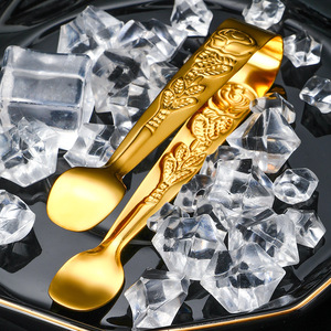 Hot Sale Rose Pattern <strong>Mini</strong> Barbecue Food Clip <strong>Tongs</strong> Retro Rose Embossed Stainless Steel Ice Square Clip Sugar <strong>Tongs</strong> Food Clip - Product Image 3