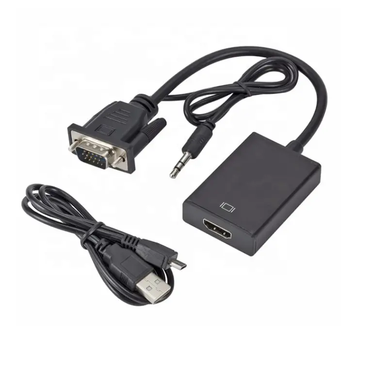 Diskon Besar Kabel VGA Ke HD Hitam dengan USB 3.5Mm Kabel AV Stereo Konverter VGA Ke HDTV Pria Ke Wanita