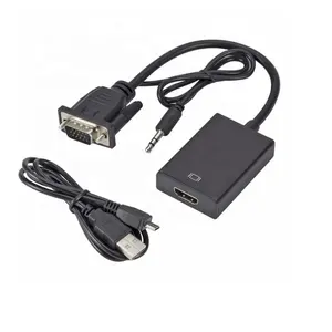 Hot Koop Black Vga Naar Hd Kabel Met Usb 3.5Mm Stereo Av-kabel Man-vrouw Vga Naar Hdtv converter