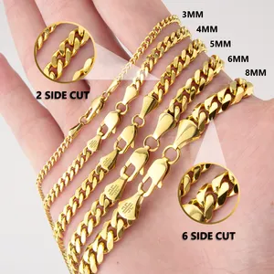 5 MM Curb kubanische Halskette defektfrei wasserdicht Schmuck Damen Hiphop 14K echtes Gold Überzug Edelstahl Herren kubanische Gliederkette