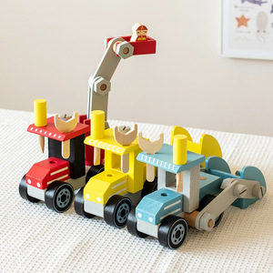 Juguete Educativo de Madera Natural para Niños, Vehículo de Juguete con Pintura a Base de Agua, Herramientas de Bricolaje para Ensamblar, Bulldozer, Camión de Bomberos, Camión de Reparaciones - Product Image 1