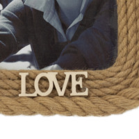 DX DESIGNS - Marco de Fotos de Madera con Cuerda de Yute Náutica, Decoración para Colgar en la Pared, Marco de Fotos con Letras de Madera con la Palabra LOVE, Logotipo Personalizado