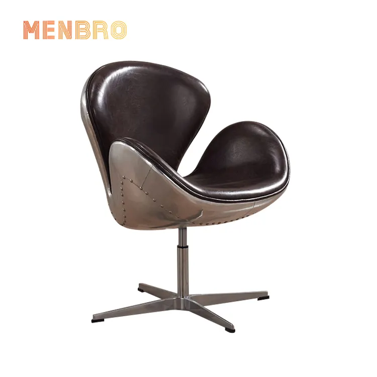 Großhandel Metall Basis Aviator Swivel Accent Stühle Möbel Wohnzimmer Aluminium Abdeckung Vintage Braun Echt Leder Lounge Stuhl