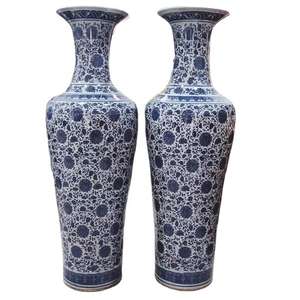 Vase à fleurs en porcelaine de Jingdezhen, décoration artistique, intérieur et extérieur, grand vase en céramique bleu et blanc - Product Image 1