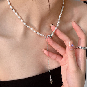 Collar de perlas de agua dulce de plata de ley Ruitai S925, diseño de corazón, borla larga para mujer, uso diario - Product Image 4