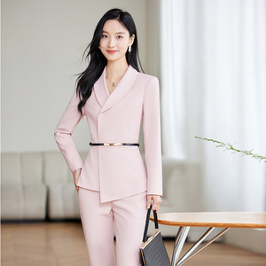 Women's Suit <b>Set</b> Navy Blue Full Sleeve <b>Office</b> Lady Anti-Wrinkle Spring Polyester Worsted Formal Wear - Product Image 4