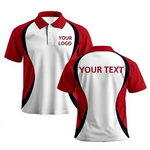 Men's Red White Sporty Polo Shirt Short Sleeve Knitted Quick Dry Heat Transfer Printed Logo Front Design - Product Image 1