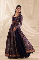 Achetez une robe maxi Anarkali à imprimé floral ethnique, taille empire, manches longues, pour les fêtes, vêtements de créateur, par des exportateurs
