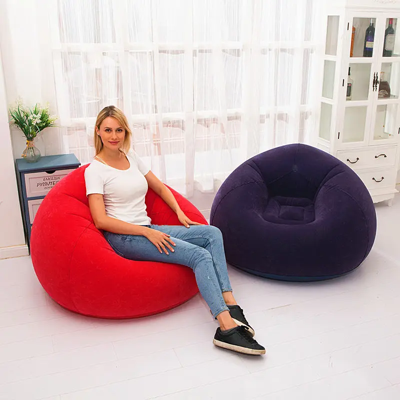 Inflatable Lazy Sofa Chair No Filling Soft Foldable Flocking Furniture Bean Bag Comfy Beanbag round sofa bed