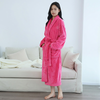 Peignoir d'hiver pour femme en polaire rose pâle, à col en V, avec ceinture, séchage rapide, confortable, à manches longues